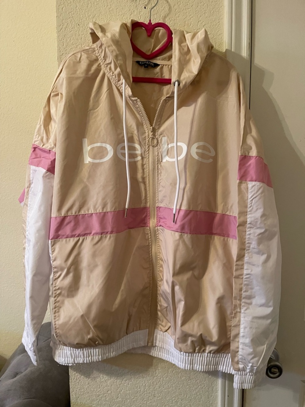 Bebe Plus Size Womens Beige Pink Colorblock Windbreaker Jacket size 3X NEW